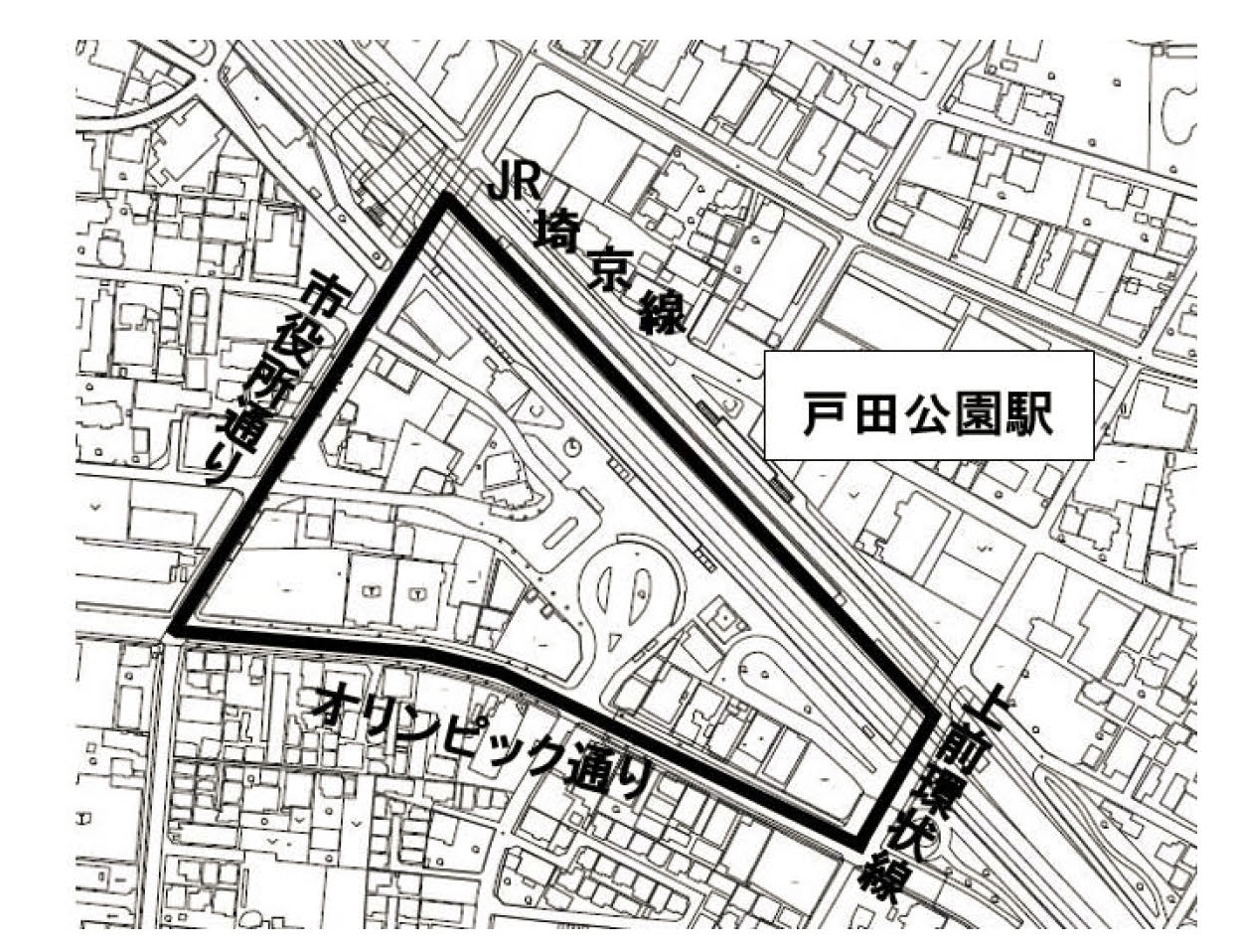 戸田公園駅西口駅前地区の区域図
