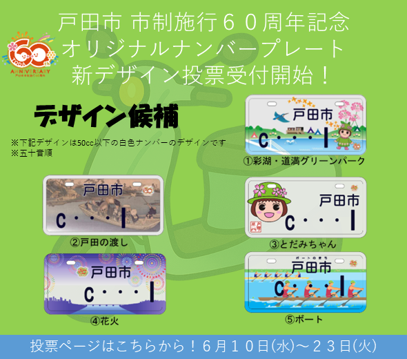 市制施行60周年記念オリジナルナンバープレート投票開始