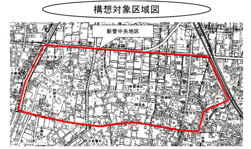 新曽中央地区まちづくり区域図