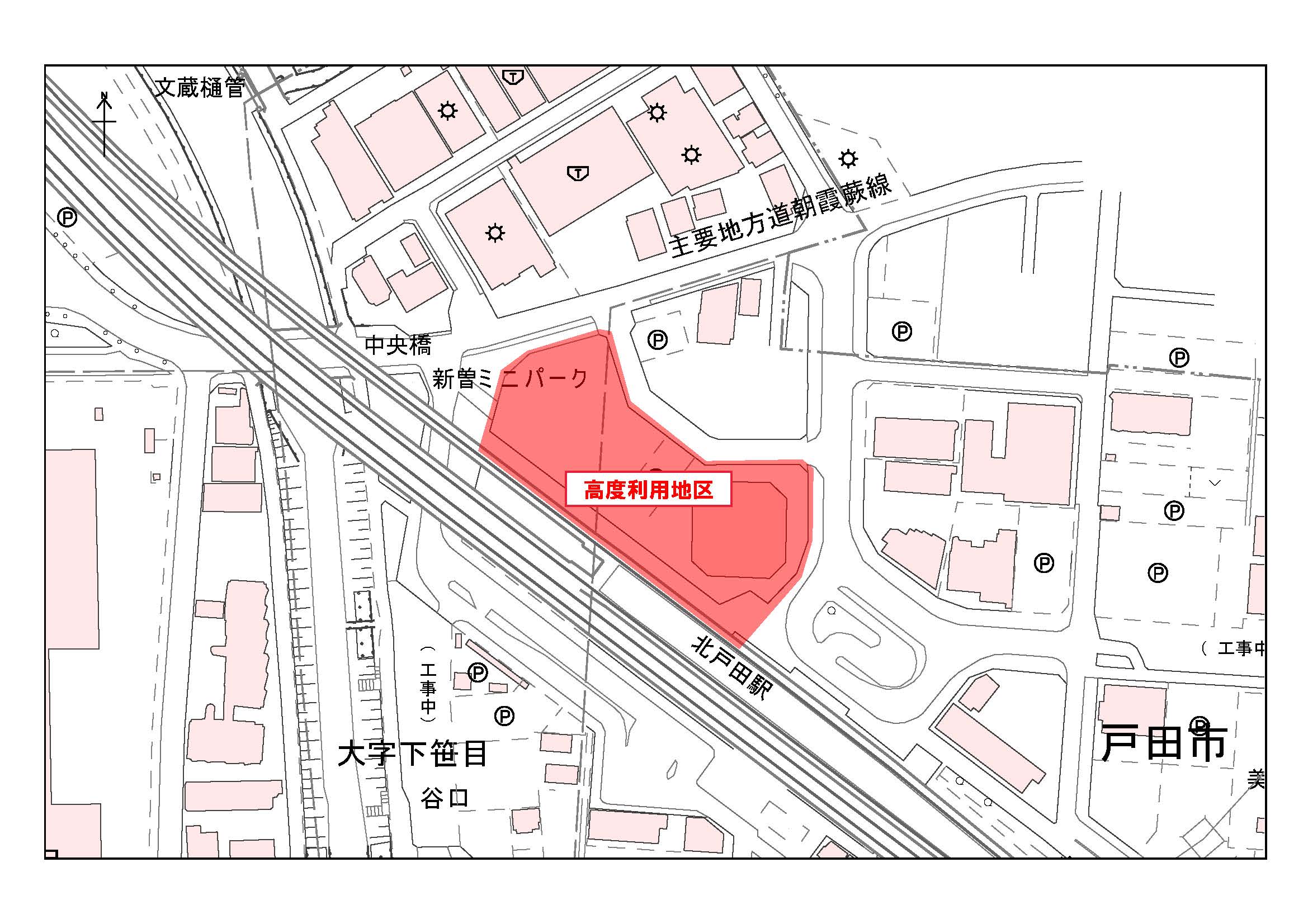 北戸田駅東1街区（高度利用地区）の位置図