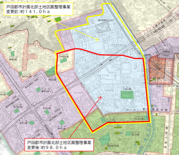 土地区画整理事業区域の新旧対照図