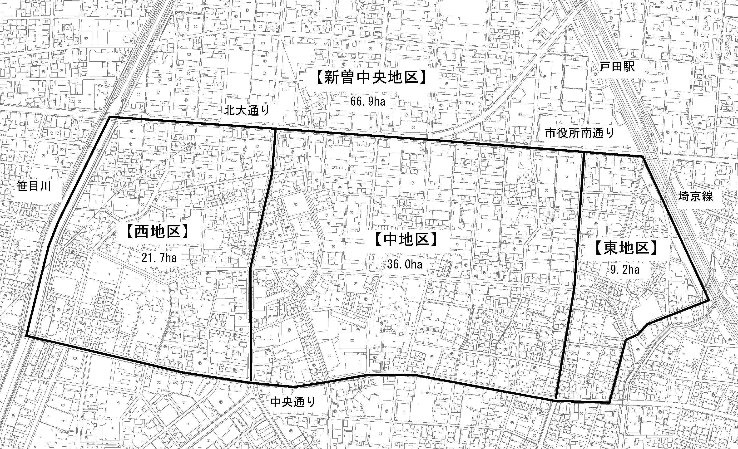 新曽中央地区の区画地図