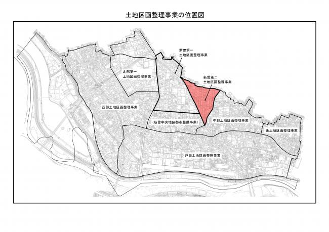 新曽第二土地区画整理事業の位置の図面