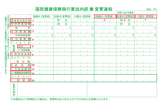 国民健康保険税納税通知書2ページ目（国民健康保険税の算出内訳兼変更通知）