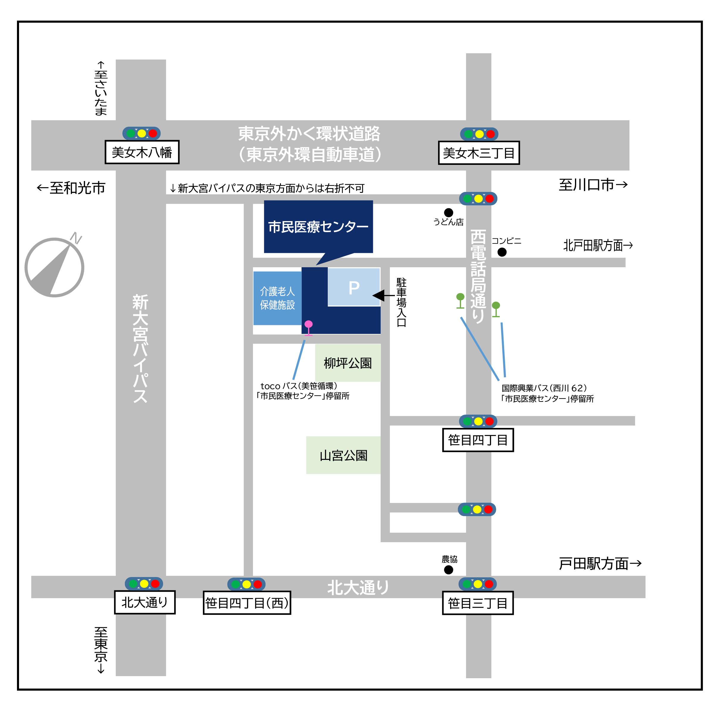 市民医療センター周辺の簡易地図