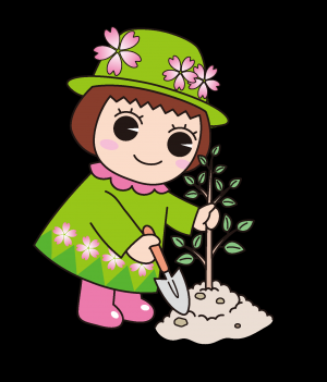 とだみちゃんが植樹するイラスト