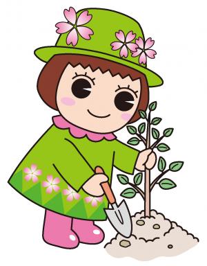 とだみちゃんが植樹するイラスト