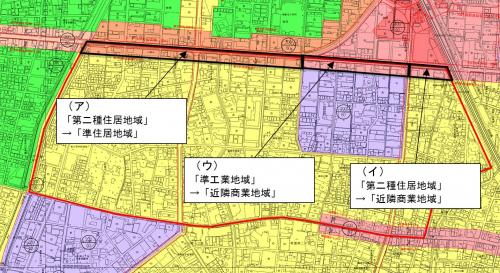 　新曽中央地区内における戸田都市計画用途地域の図