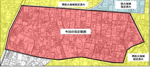 　新曽中央地区内における防火規制の図