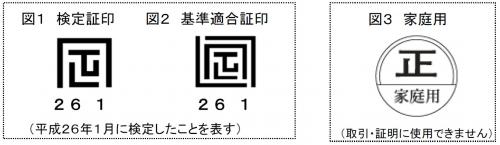 図1検定証印,図2基準適合証印,図3家庭用