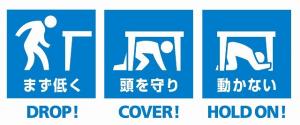 シェイクアウト訓練のアクションを示したピクトグラム
